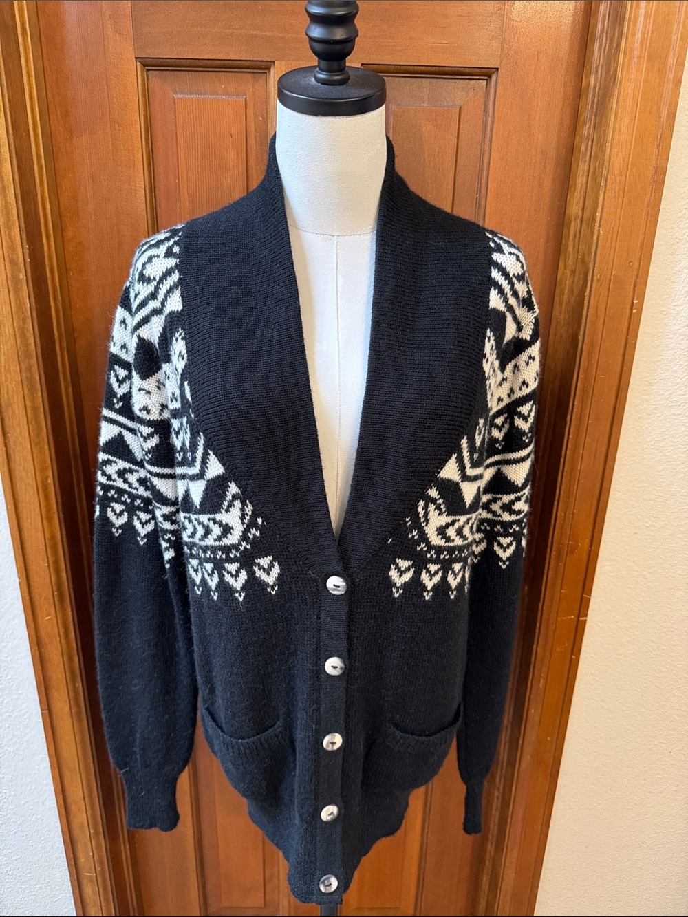 Mara Hoffman Black and White Nordic Cardigan Size M